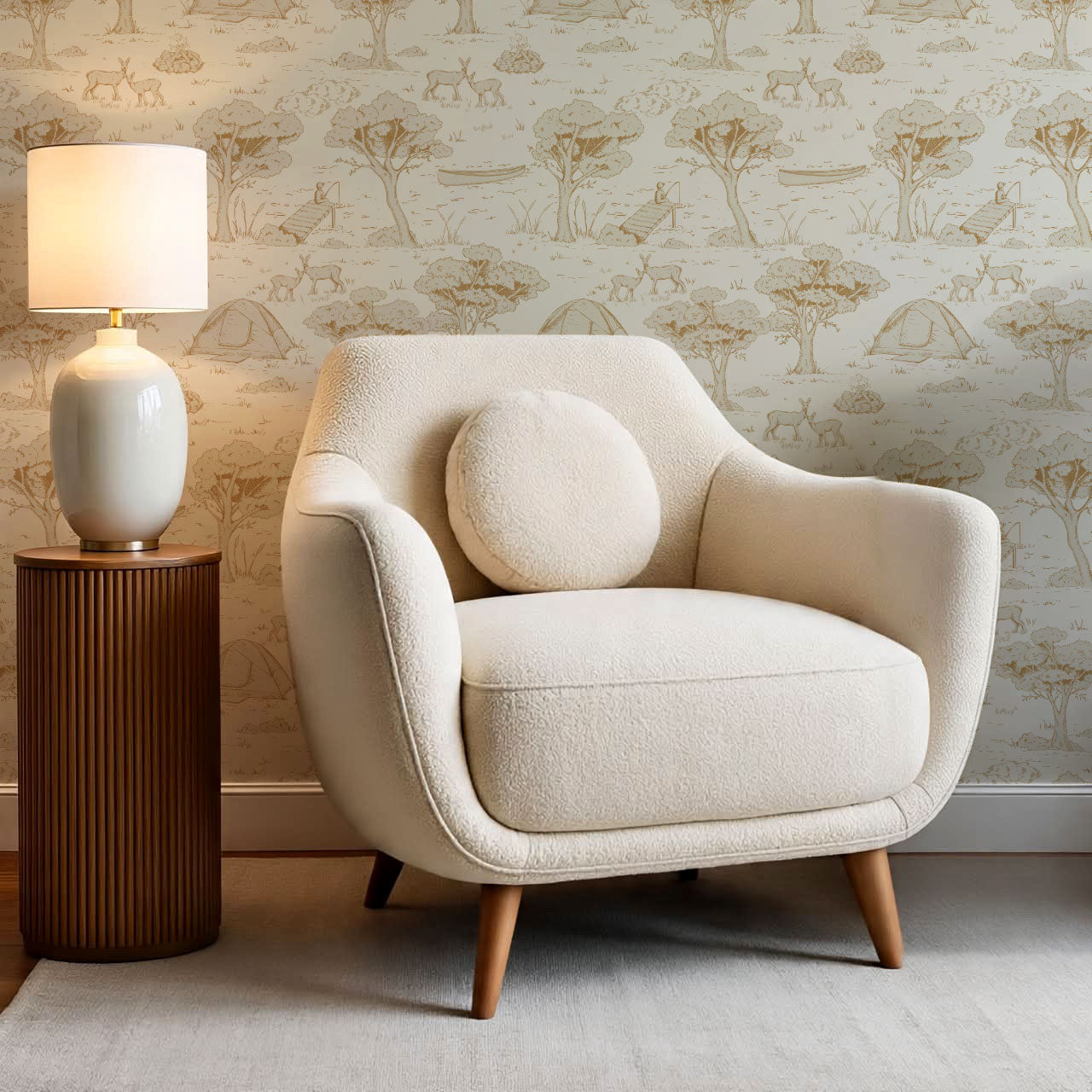 Cillian Camping Toile Tawny Wallpaper