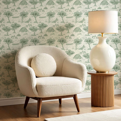 Cillian Camping Toile Mint Wallpaper