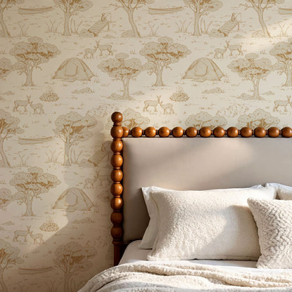Cillian Camping Toile Tawny Wallpaper