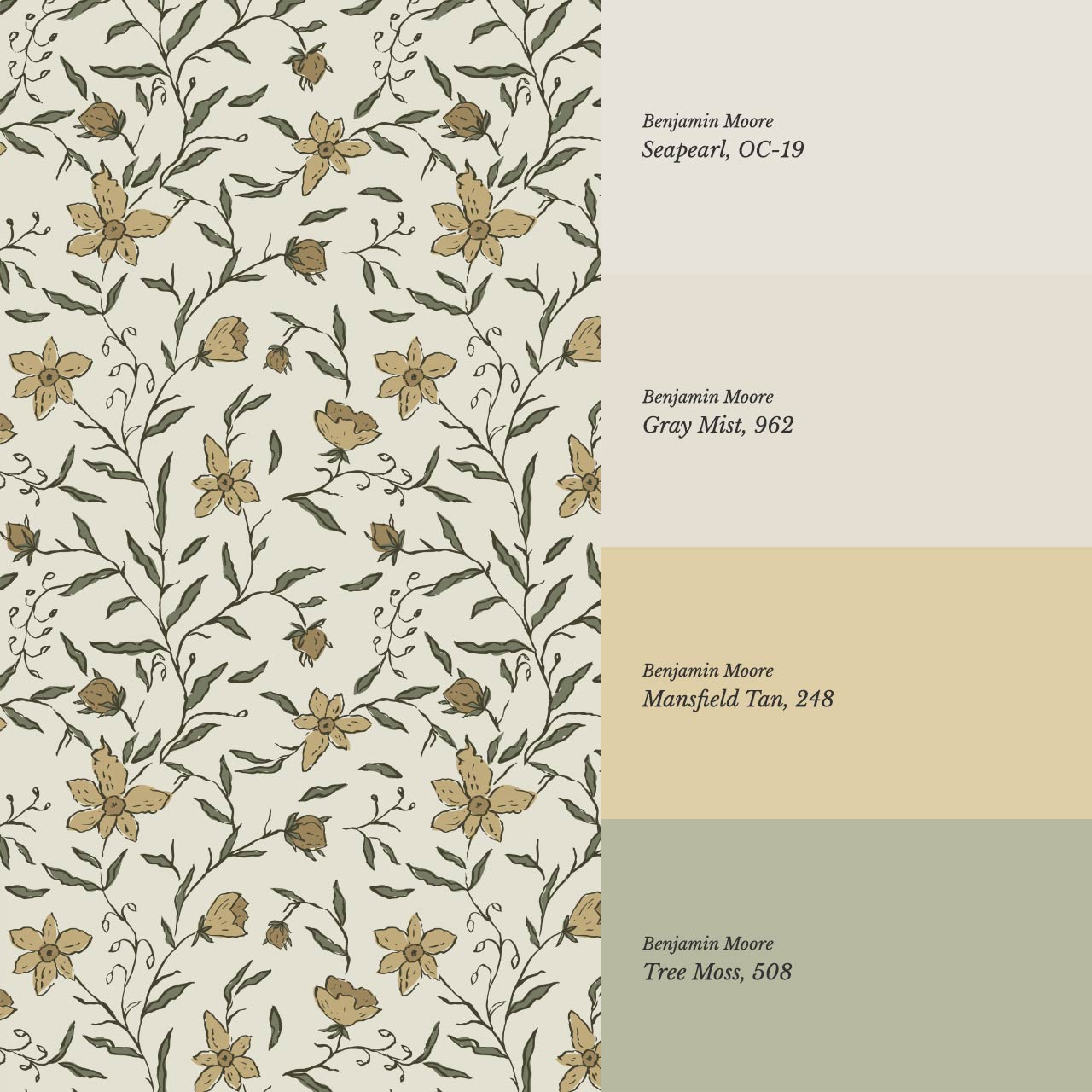 Cintia Trailing Floral Honey Olive Wallpaper
