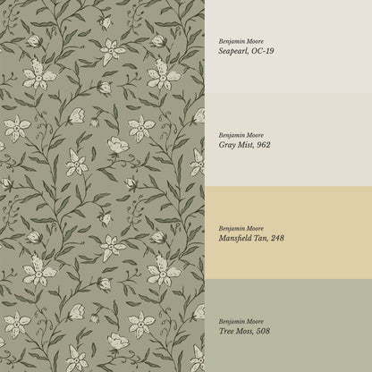 Cintia Trailing Floral Olive Stone Wallpaper