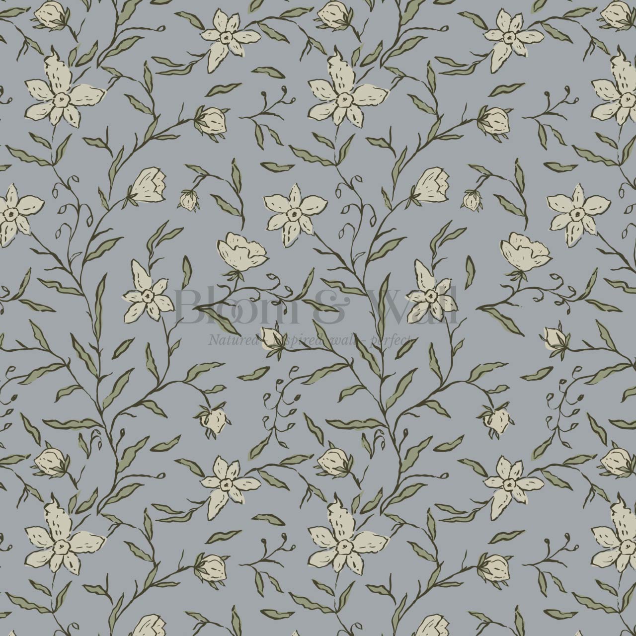 Cintia Trailing Floral Dark Sky Sage Wallpaper