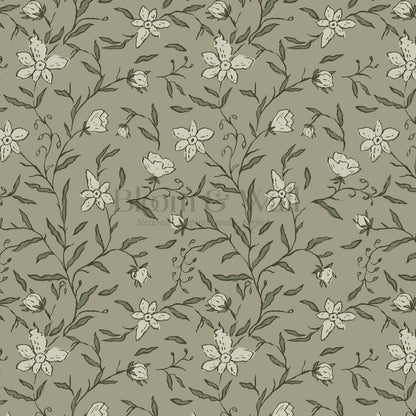 Cintia Trailing Floral Olive Stone Wallpaper