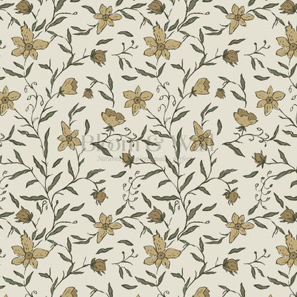 Cintia Trailing Floral Honey Olive Wallpaper