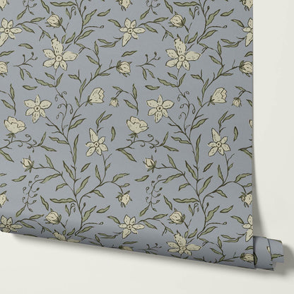 Cintia Trailing Floral Dark Sky Sage Wallpaper