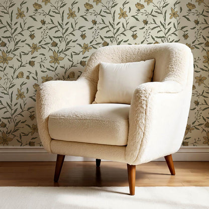 Cintia Trailing Floral Honey Olive Wallpaper