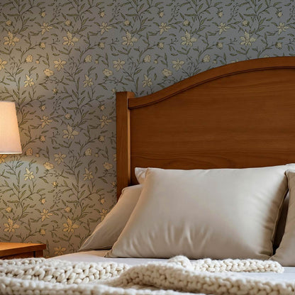 Cintia Trailing Floral Dark Sky Sage Wallpaper