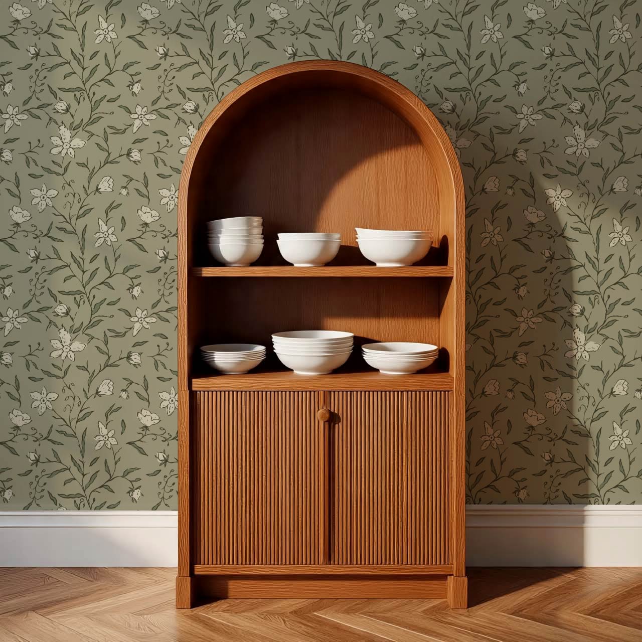 Cintia Trailing Floral Olive Stone Wallpaper