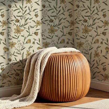 Cintia Trailing Floral Honey Olive Wallpaper