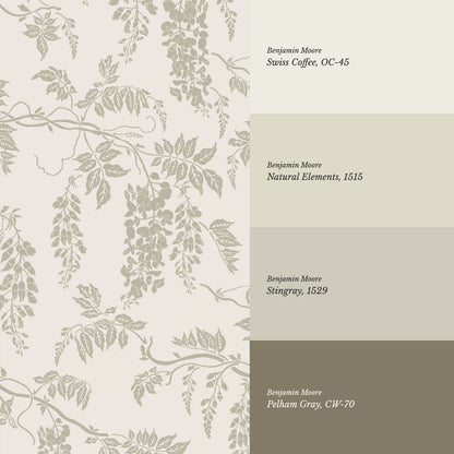 Claire White Dove Sage Wisteria Wallpaper