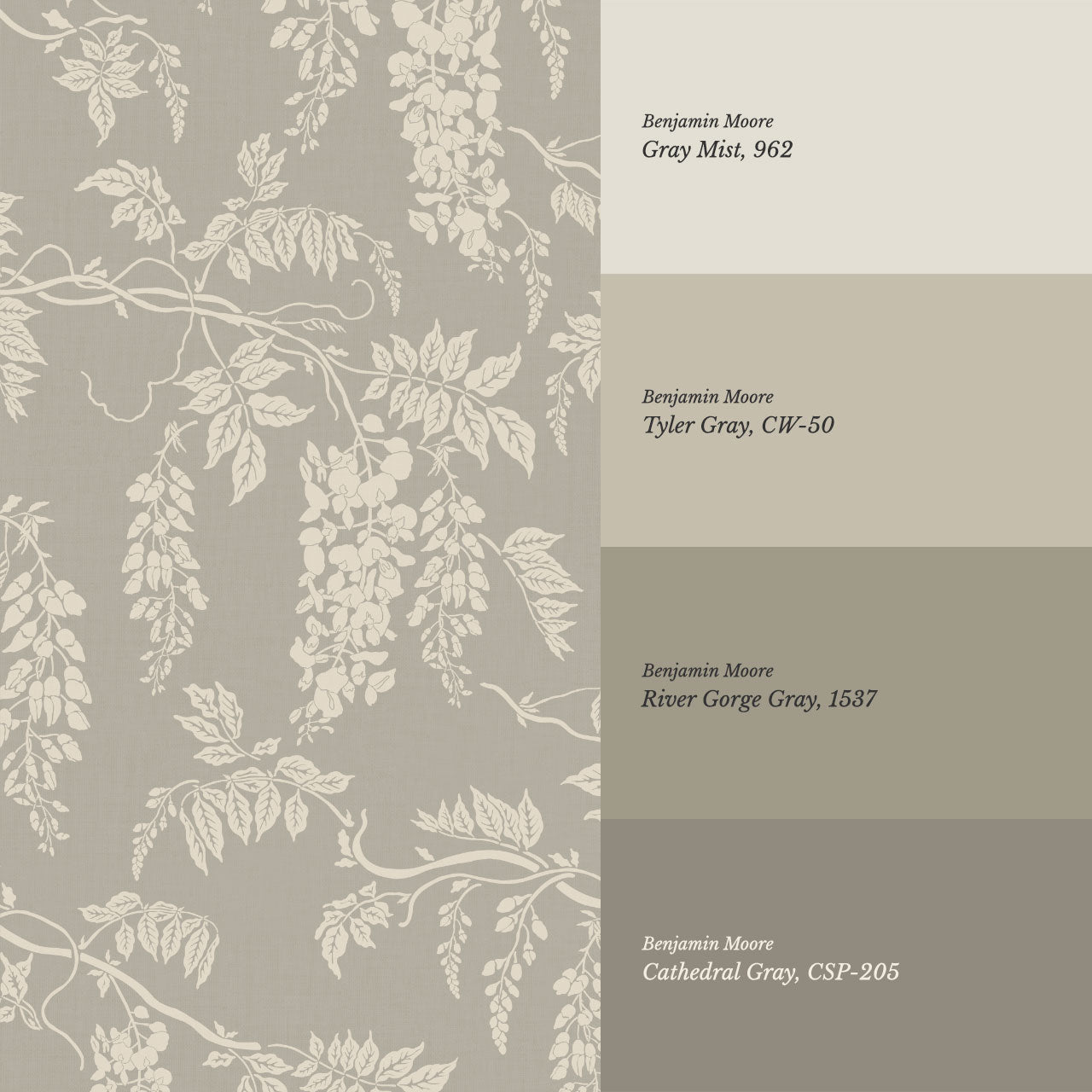 Claire Stone Gray Wisteria Wallpaper