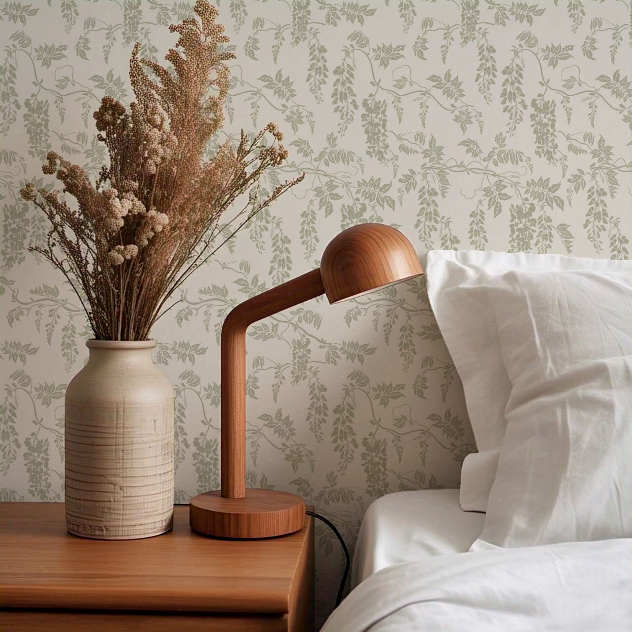 Claire White Dove Sage Wisteria Wallpaper