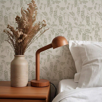Claire White Dove Sage Wisteria Wallpaper