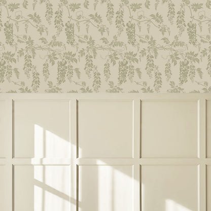 Claire White Dove Sage Wisteria Wallpaper