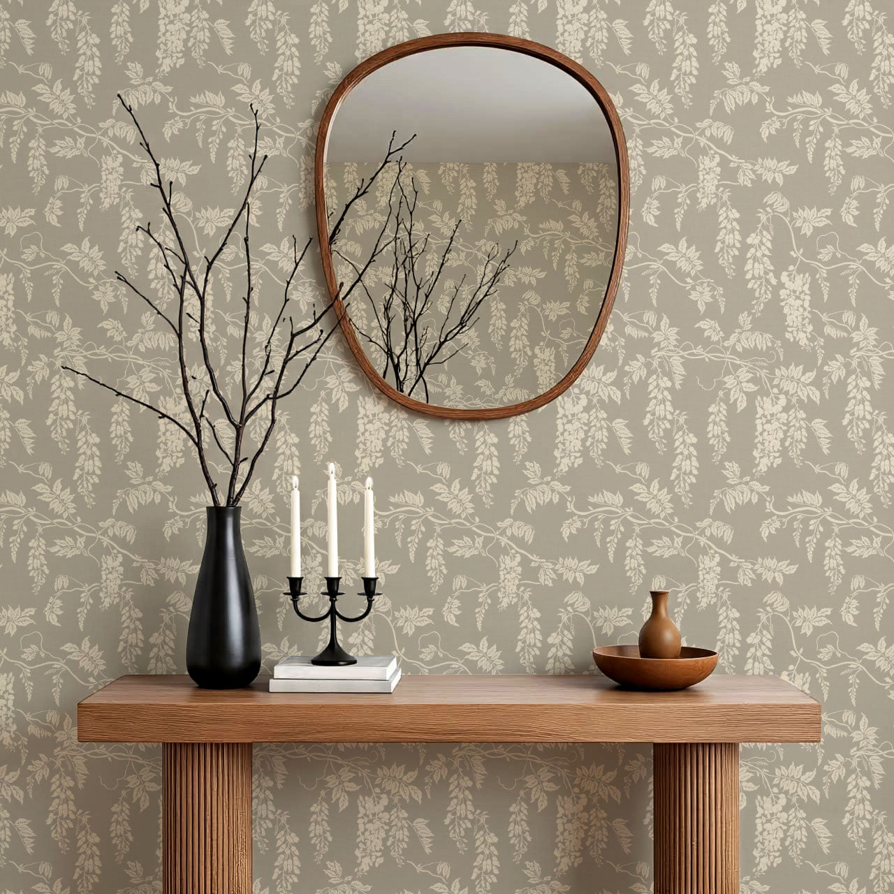 Claire Stone Gray Wisteria Wallpaper