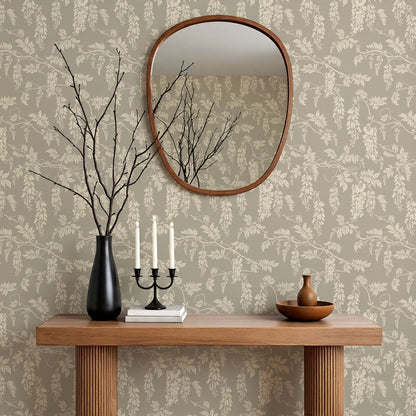 Claire Stone Gray Wisteria Wallpaper