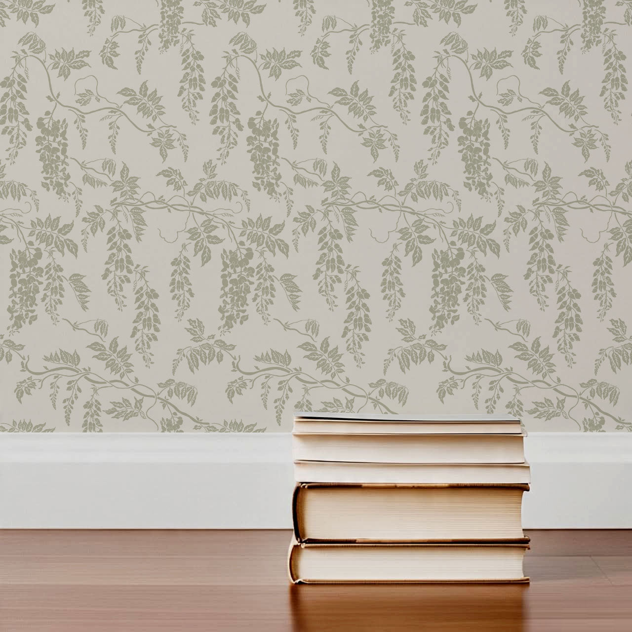 Claire White Dove Sage Wisteria Wallpaper