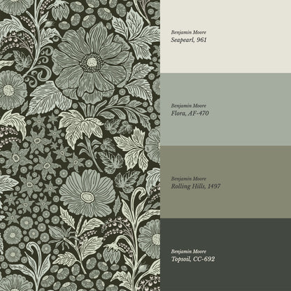 Clarette Vintage Forest Green Blooms Wallpaper