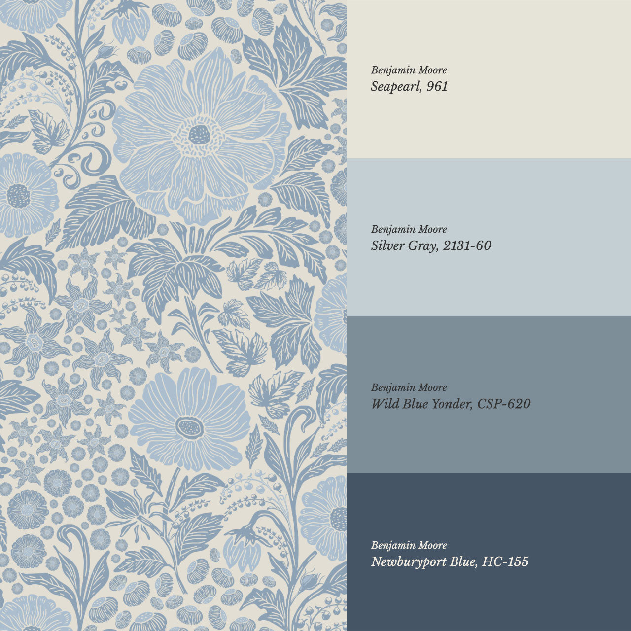 Clarette Vintage French Blue Blooms Wallpaper