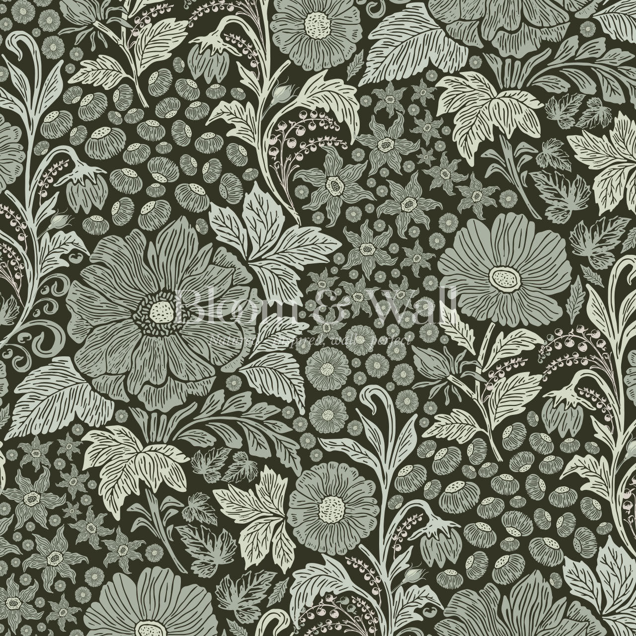 Clarette Vintage Forest Green Blooms Wallpaper