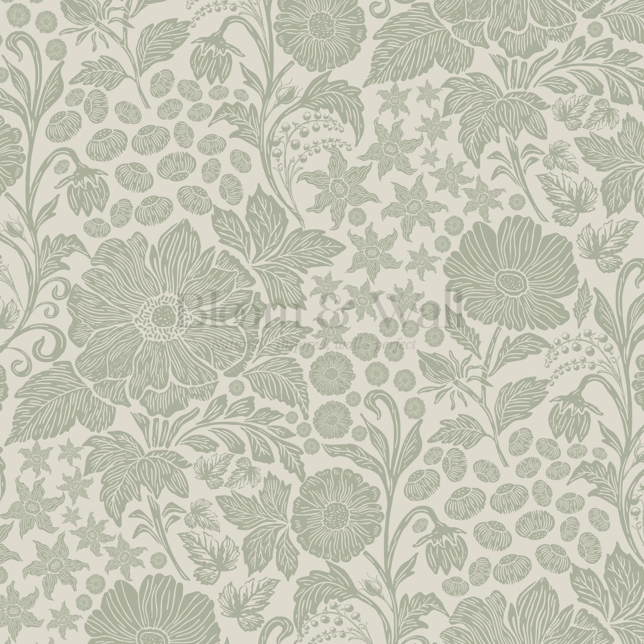 Clarette Vintage Sage Blooms Wallpaper