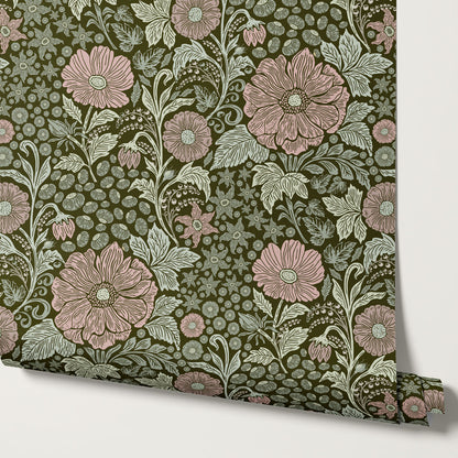Clarette Vintage Forest Blush Blooms Wallpaper