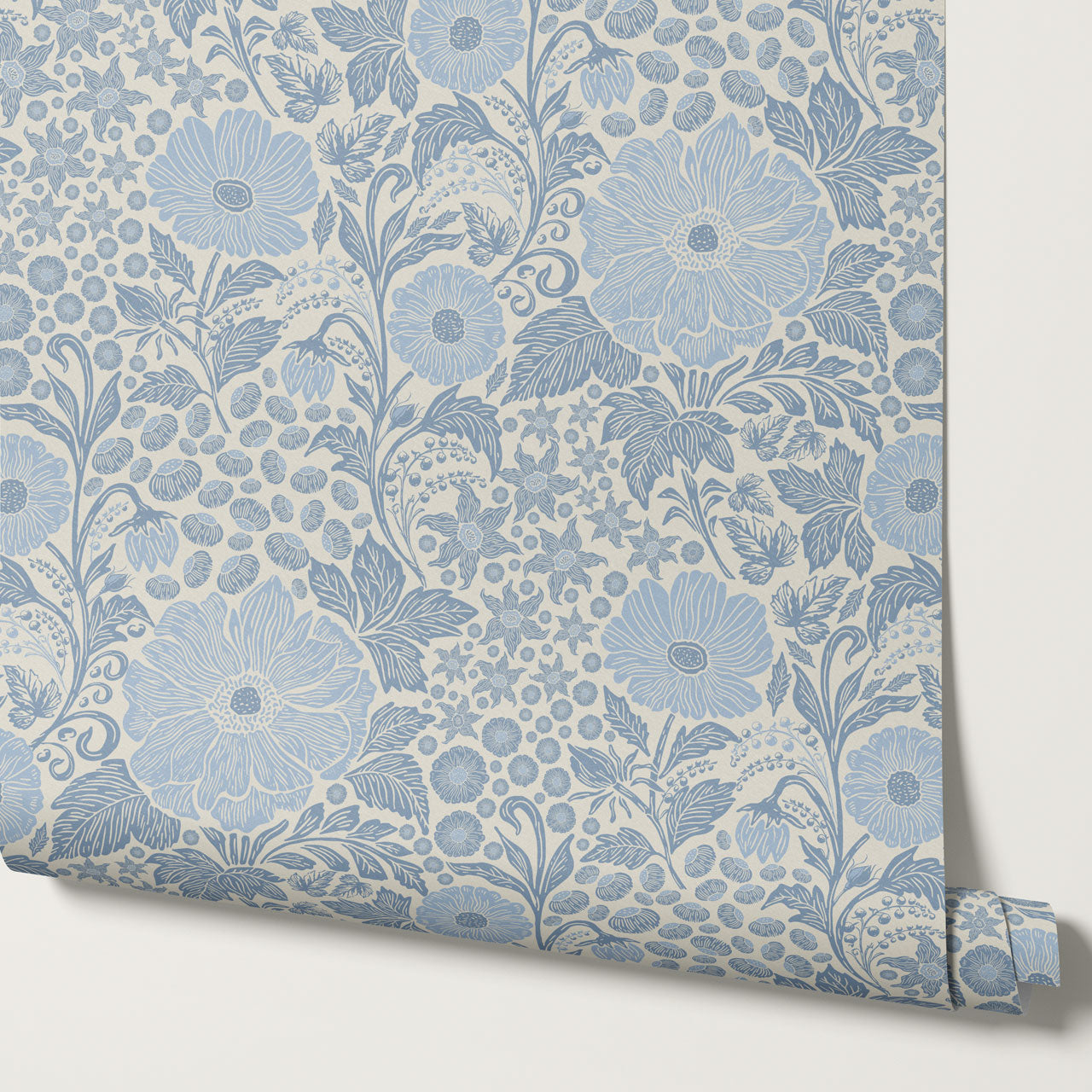 Clarette Vintage French Blue Blooms Wallpaper