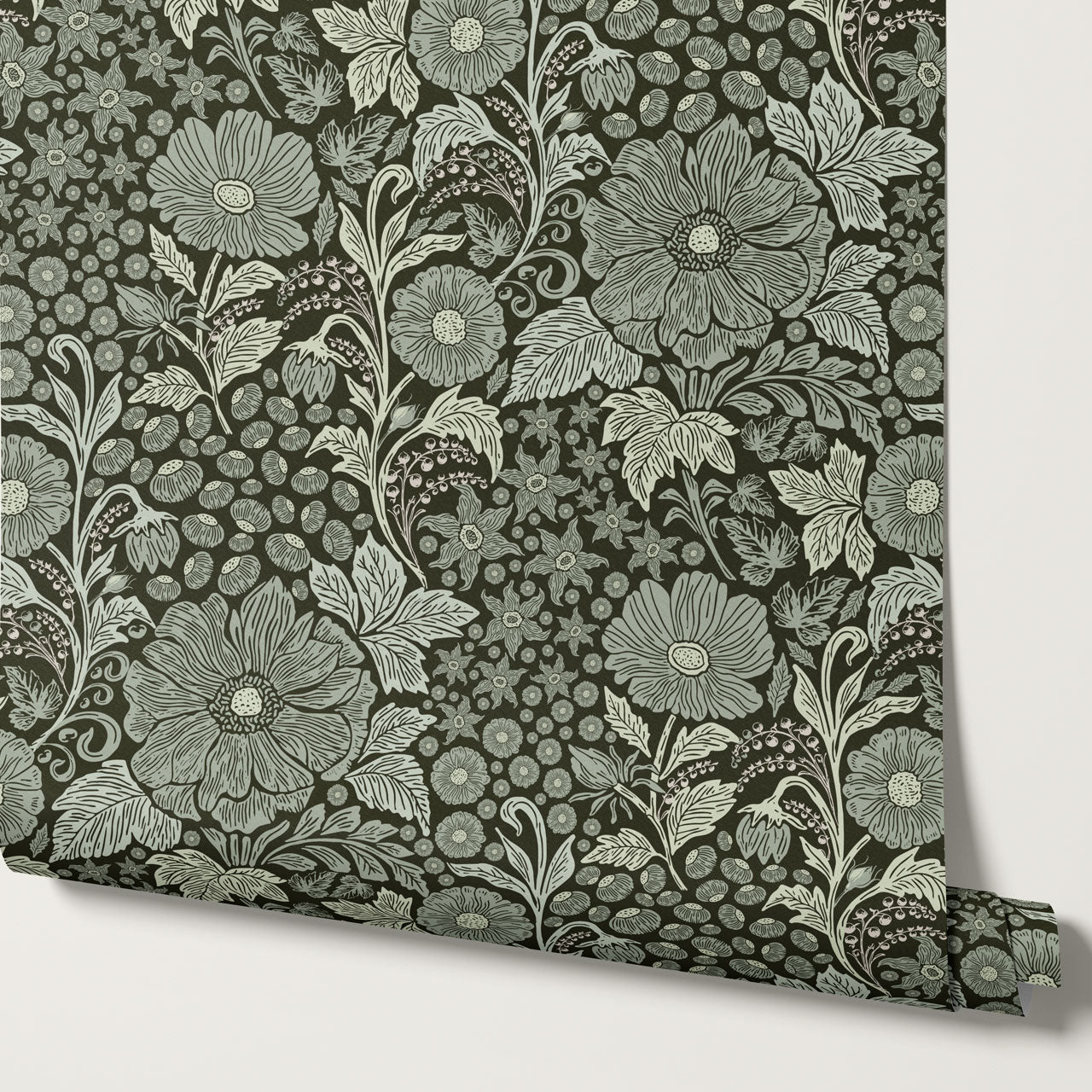 Clarette Vintage Forest Green Blooms Wallpaper