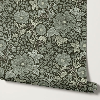 Clarette Vintage Forest Green Blooms Wallpaper