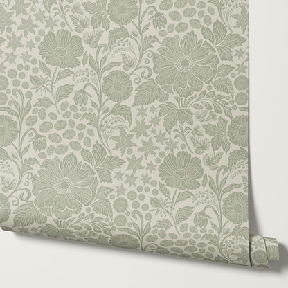 Clarette Vintage Sage Blooms Wallpaper
