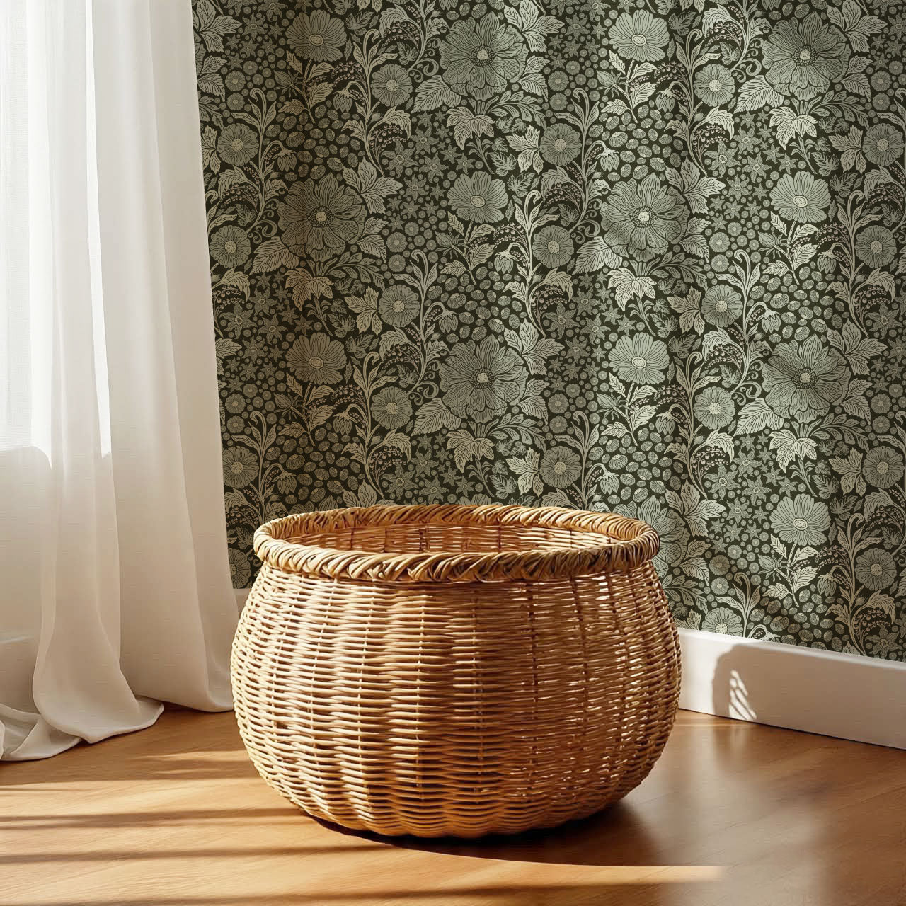 Clarette Vintage Forest Green Blooms Wallpaper