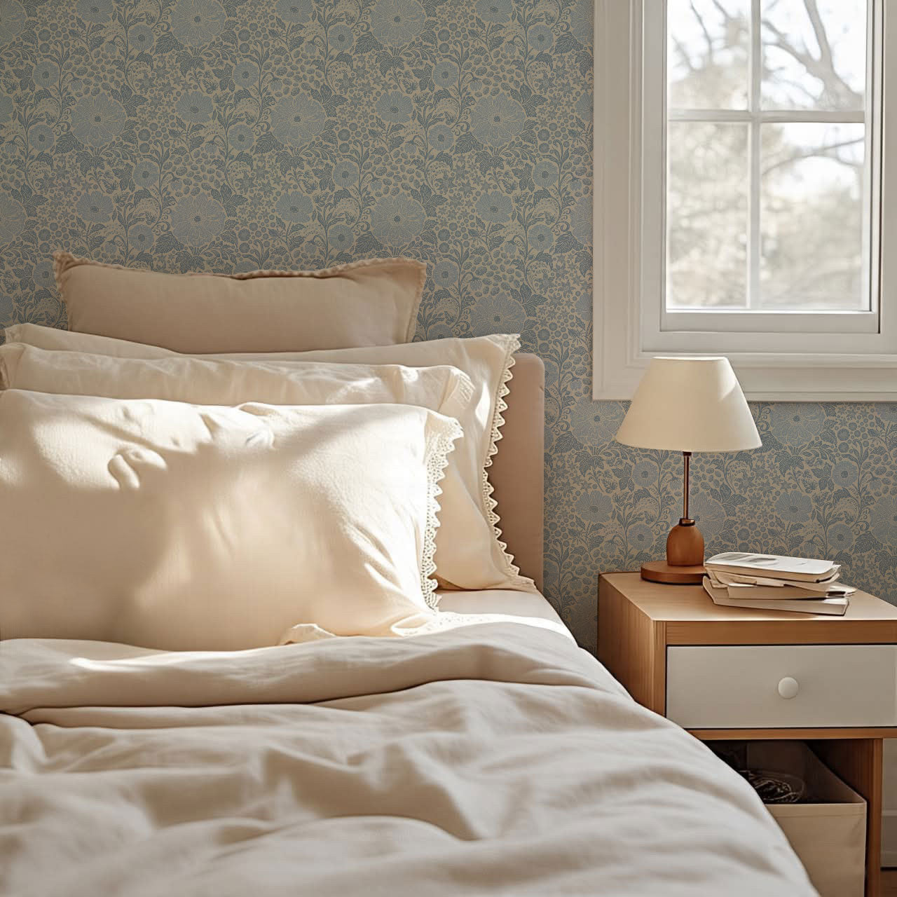 Clarette Vintage French Blue Blooms Wallpaper