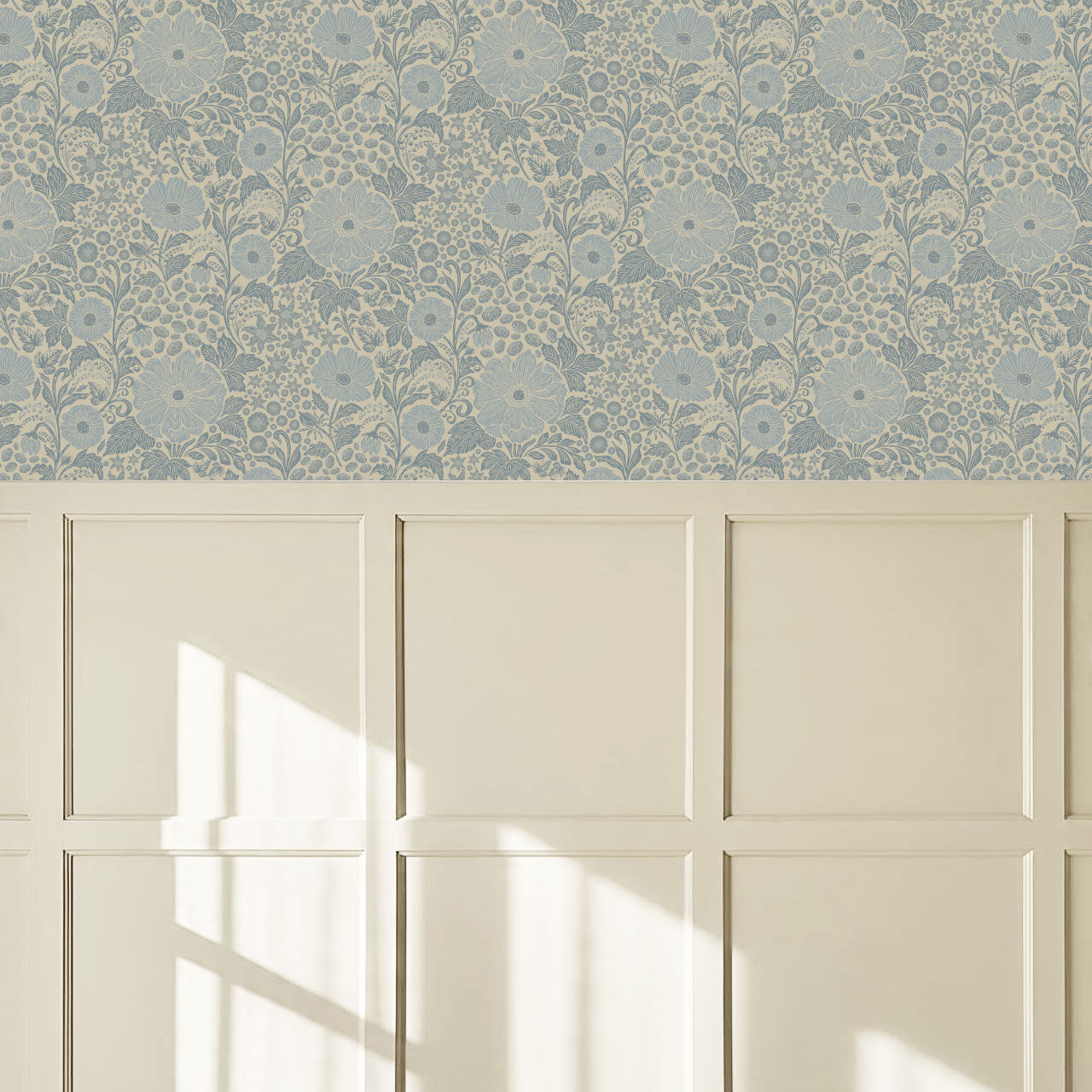 Clarette Vintage French Blue Blooms Wallpaper