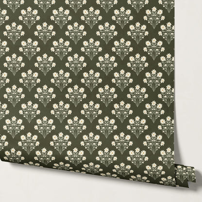 Colette Daisy Scallop Forest Green Wallpaper
