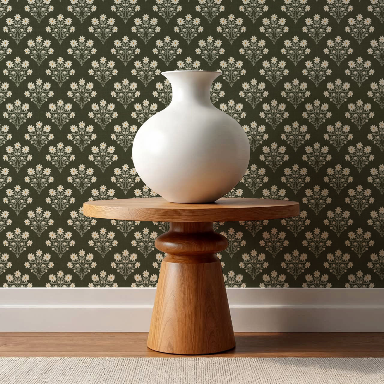 Colette Daisy Scallop Forest Green Wallpaper