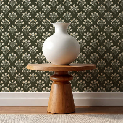 Colette Daisy Scallop Forest Green Wallpaper