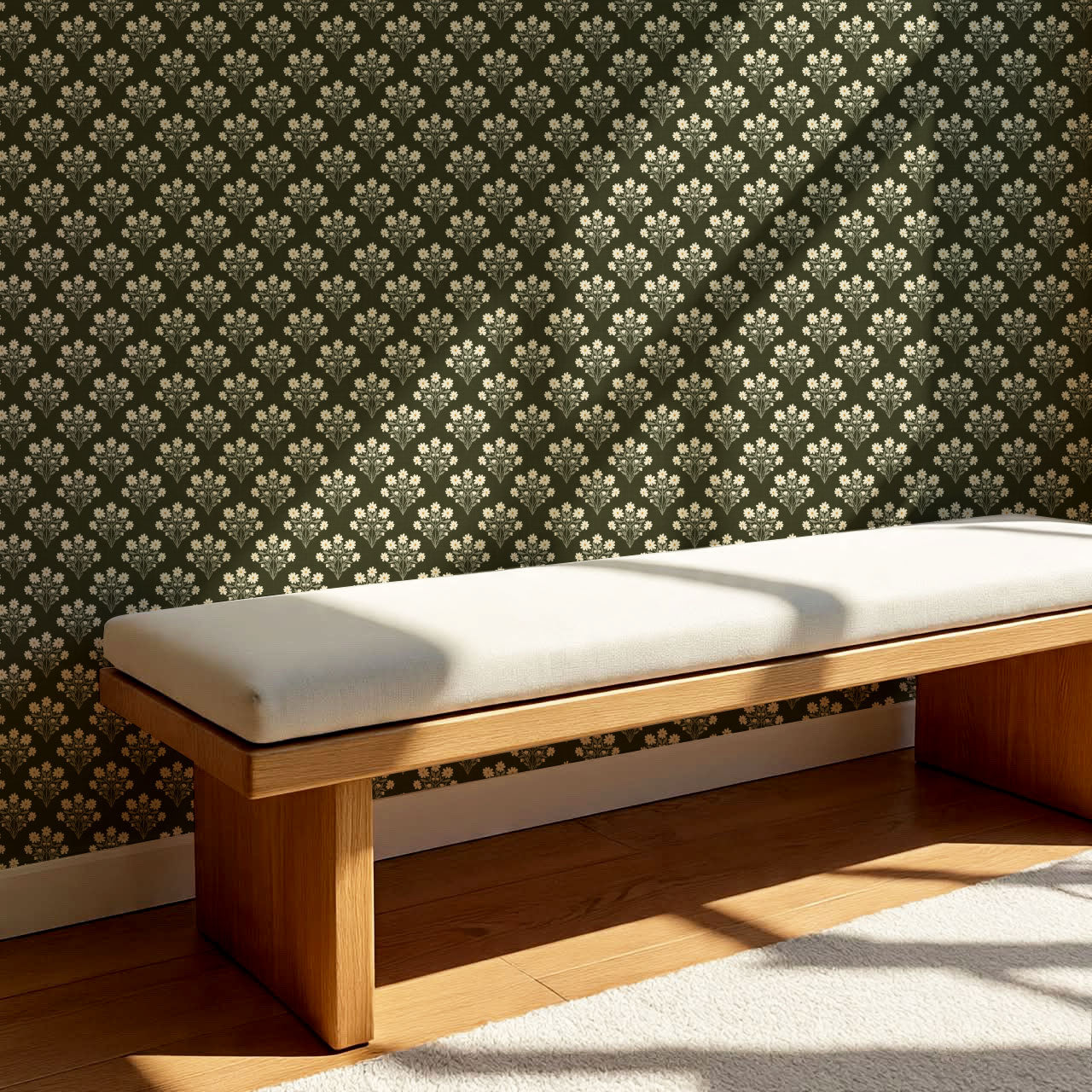 Colette Daisy Scallop Forest Green Wallpaper