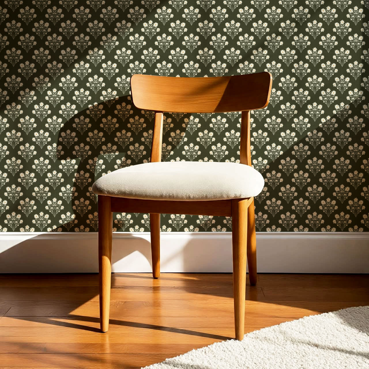 Colette Daisy Scallop Forest Green Wallpaper