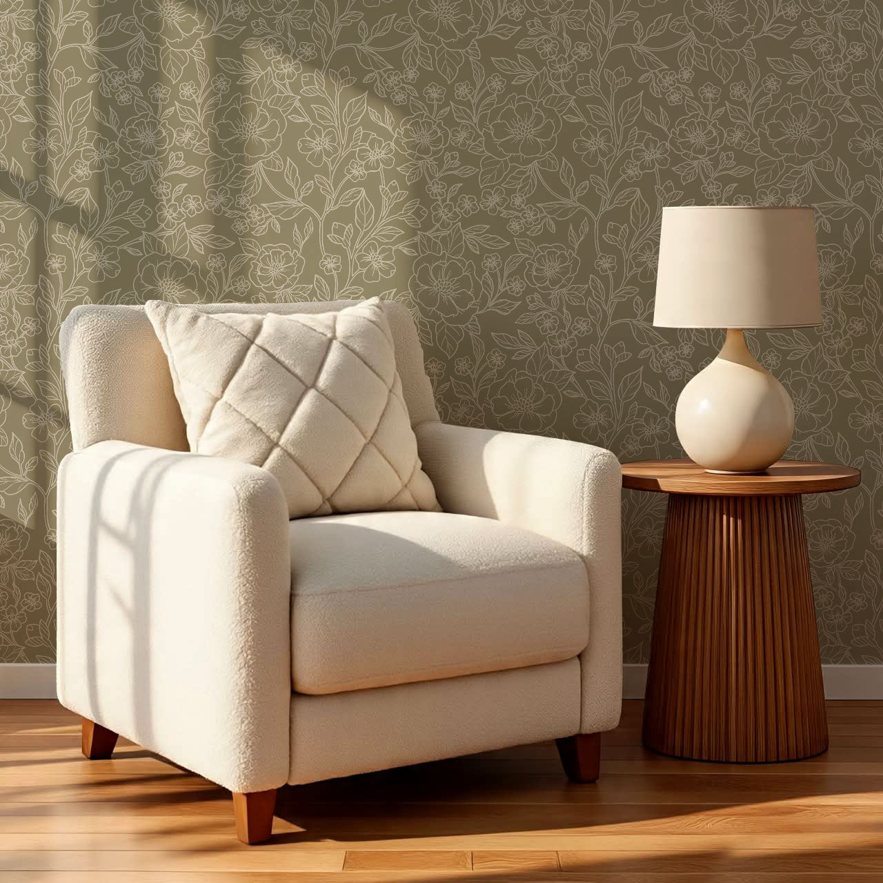 Colette Delicate Florals Olive Wallpaper