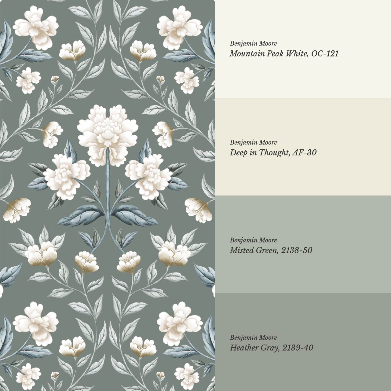 Concetta Peony Cottage Garden Veil Deep Sage Wallpaper