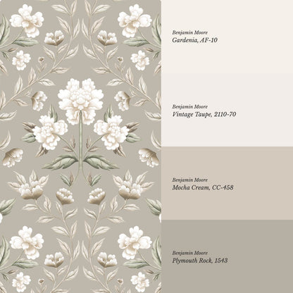 Concetta Peony Cottage Garden Veil Taupe Wallpaper