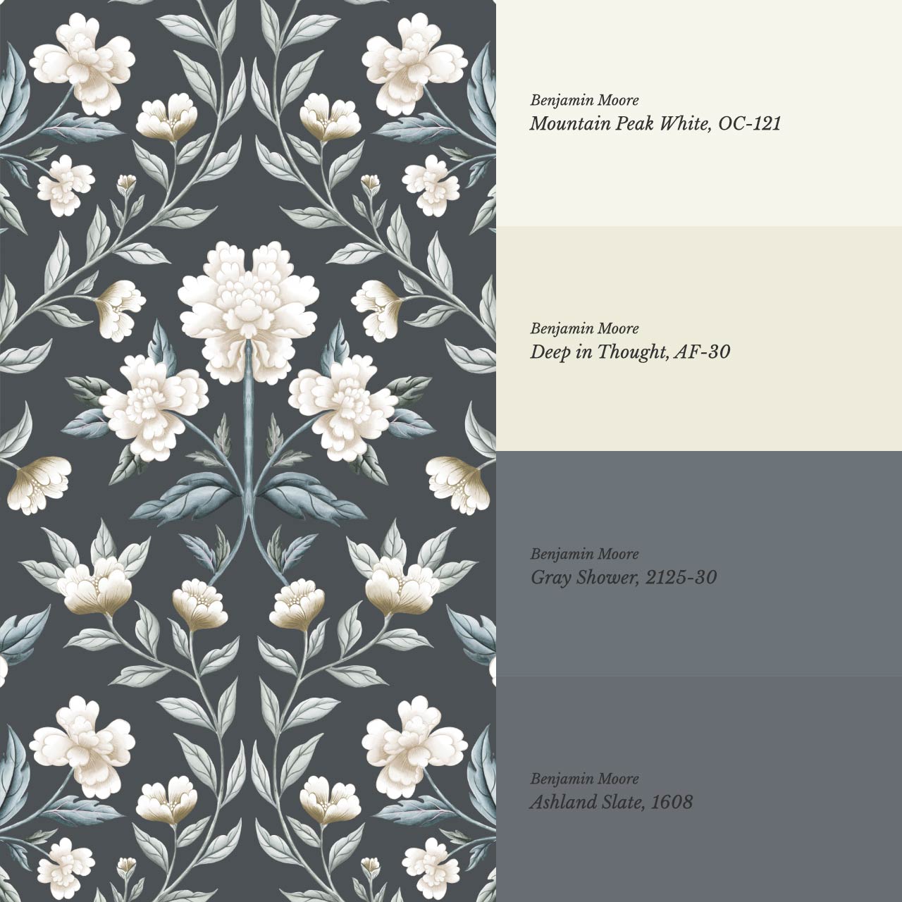 Concetta Peony Cottage Garden Veil Slate Wallpaper