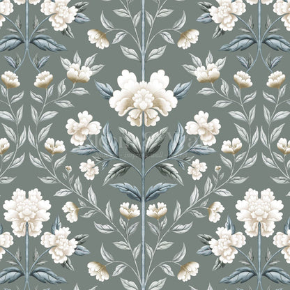 Concetta Peony Cottage Garden Veil Deep Sage Wallpaper