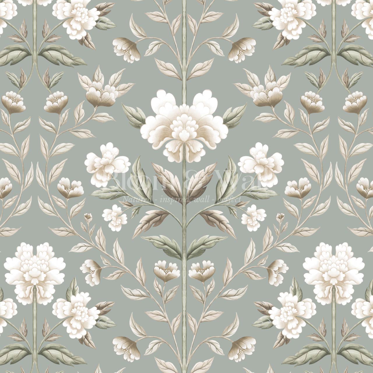 Concetta Peony Cottage Garden Veil Sage Wallpaper