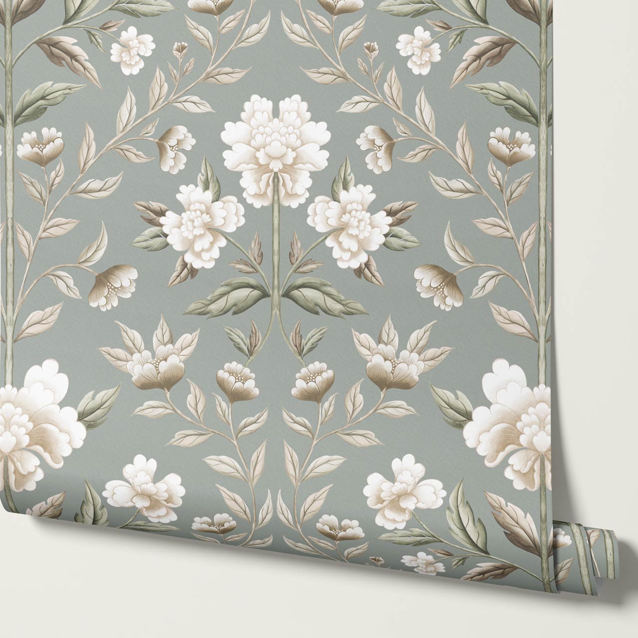 Concetta Peony Cottage Garden Veil Sage Wallpaper