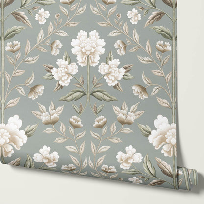 Concetta Peony Cottage Garden Veil Sage Wallpaper