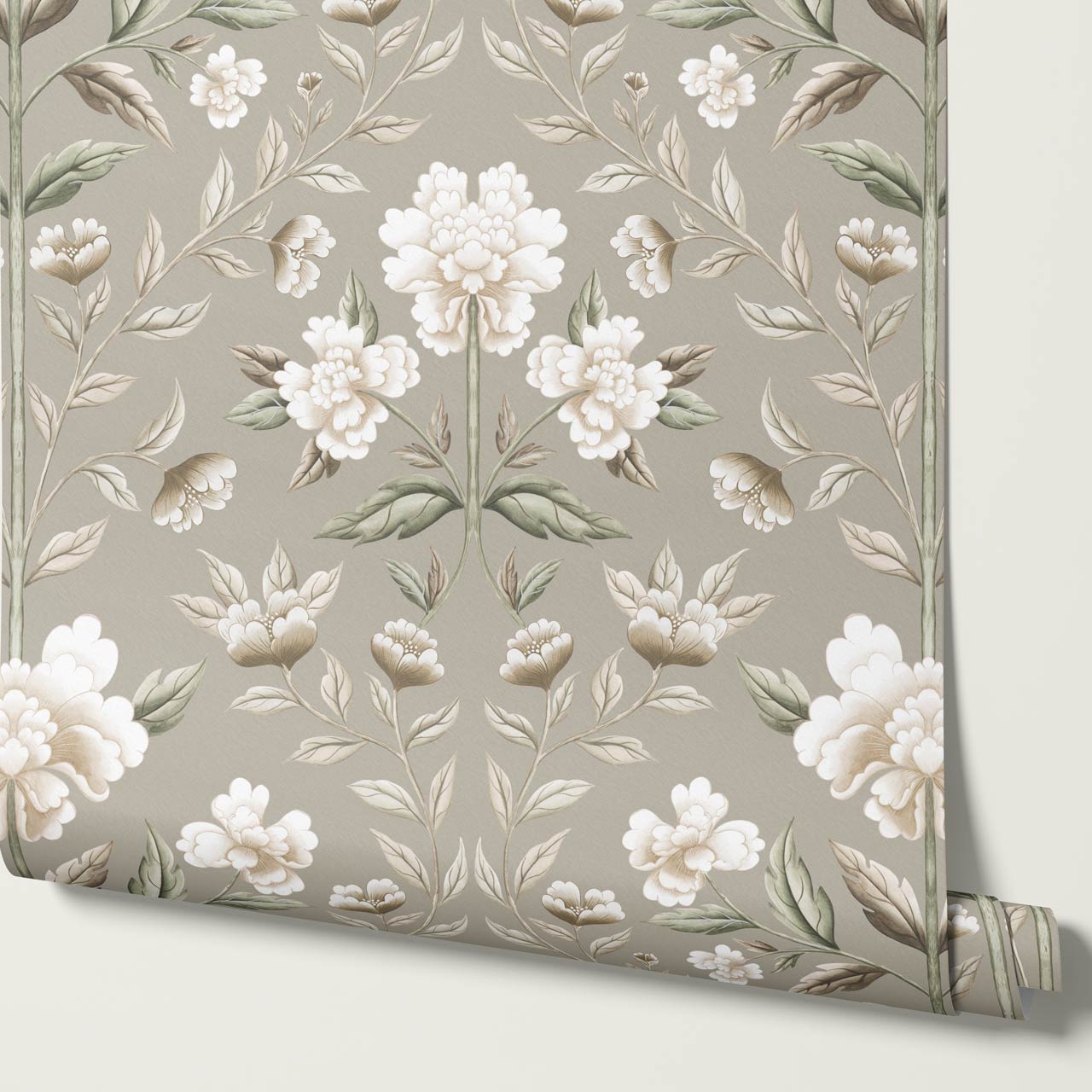 Concetta Peony Cottage Garden Veil Taupe Wallpaper