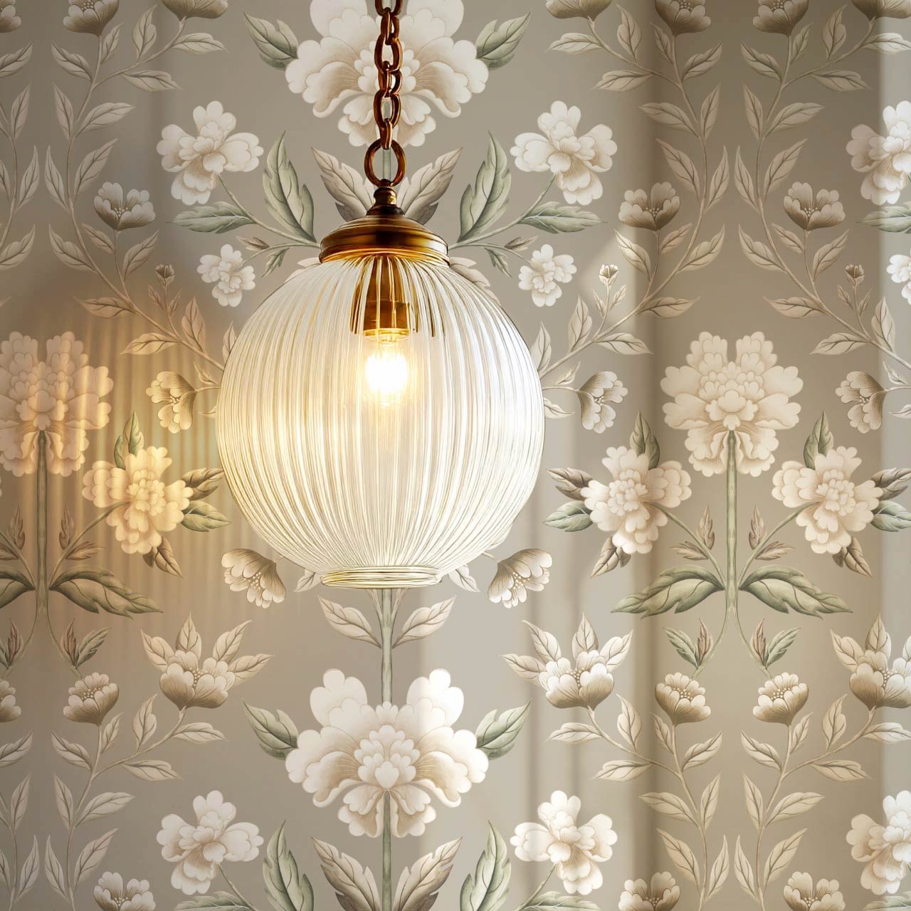 Concetta Peony Cottage Garden Veil Taupe Wallpaper