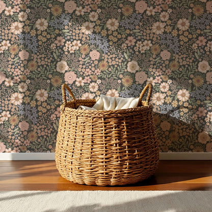 Corinne Summer Garden Slate Wallpaper