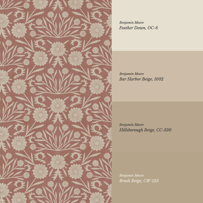 Daisy Antique Motif Oyster Terracotta Wallpaper